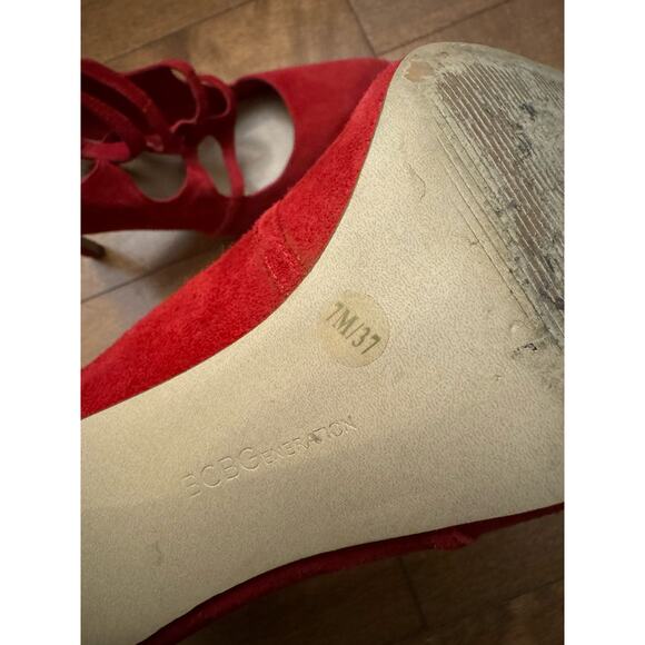 Bcbgeneration Cherry Red 4 Inch Sexy High Suede Heels size 7 - Picture 10 of 10
